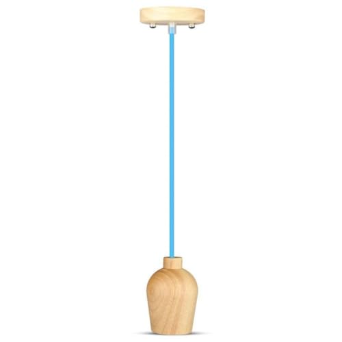 V-Tac –, Serie Portalampada Legno Vt-7778) Lampada A Sospensione Legno + Cavo, Ø73 X 102 X 100 Mm Blu
