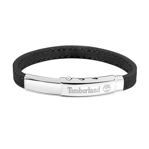 Timberland Amity Tdagb0001601 - Bracciale Da Uomo In Acciaio Inox E Pelle Nera, Lunghezza 18 Cm + 10 Cm, Eine Grösse, Acciaio Inossidabile Pelle, Ness
