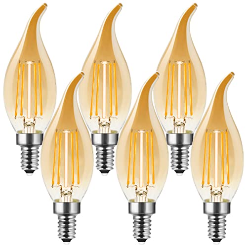 Mzyoyo Confezione Da 6 Lampadine A Led E14 Da 4 W, Dimmerabili, A Forma Di Candela, Stile Retrò, 4 W, Sostituisce 40 Watt, Stile Vintage, 400 Lm, 2700