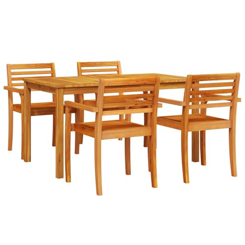 Vidaxl Rustikales Garten-Essgruppe Massivholz Akazien Tisch & 4 Stühle Wetterfestes Outdoor Möbel Eleganter Patio Für Familientreffen Und Events Holzs