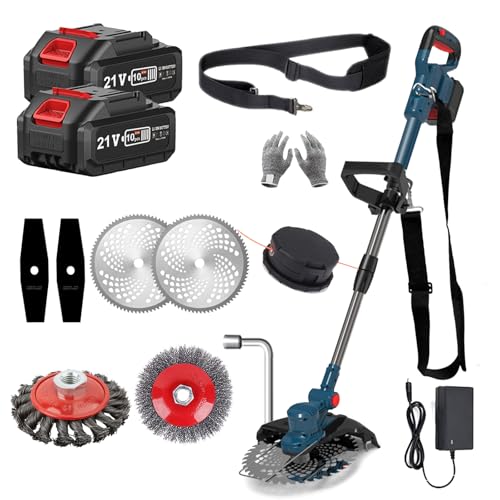 Decespugliatore A Batteria A 2 Batterie, Tagliaerba A Batteria E Spazzola Per Erbacce, 4 In 1, Testa Girevole A 90°, Per Giardino (Blau)