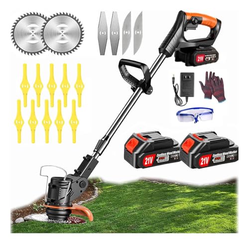 Decespugliatore A Batteria 21V, Tagliaerba A Batteria, Con 2 Batterie Ad Alta Capacità E 16 Lame Diverse, Affronta Ogni Lavoro Dal Rifilatura Di Preci