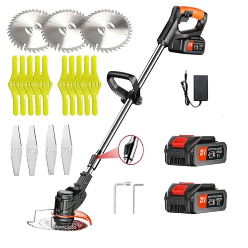 Decespugliatore A Batteria 21V Tagliabordi A Batteria, Decespugliatore Multifunzione Con 2 Batterie,3 Tipi Di Lame,Tagliabordi Per Il Taglio Di Giardi