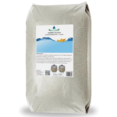 Acquaverde | Sabbia Silicea Filtrante - Sacco Da 25 Kg, Silica Granulometria 0,8-1,2 Mm, Compatibile Con Pompa Filtro Di Piscine Intex E Bestway
