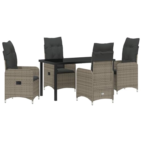 Vidaxl Set Da Pranzo Da Giardino 5 Pezzi Con Cuscini Grigio Rattan Poliestere