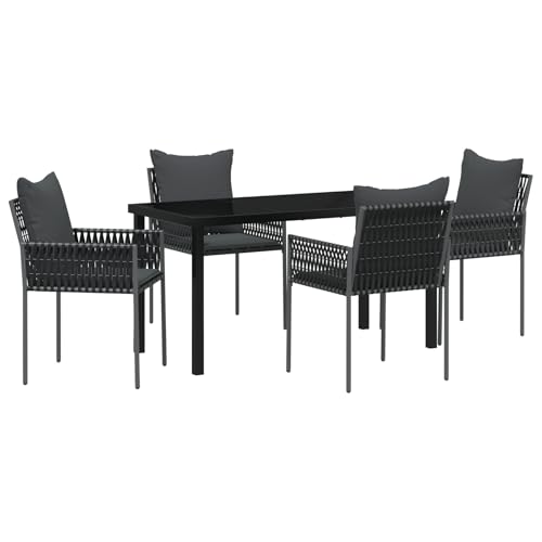 Vidaxl Set Da Pranzo Da Giardino 5 Pezzi Con Cuscini Nero Rattan Policarbonato