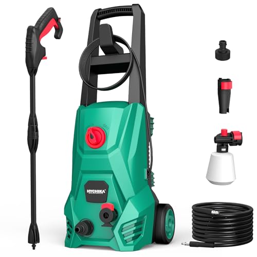 Hychika Idropulitrice, 110 Bar Max Portata 410 L/H 1500W Lavatrice Portatile Per Con Serbatoio Di Schiuma, Tubo Flessibile Ad Alta Pressione 5M, Cavo 