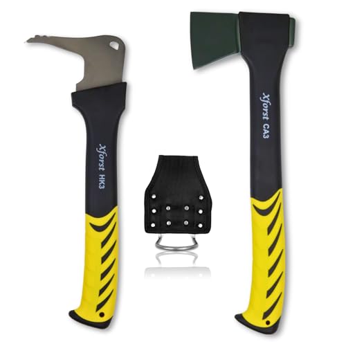 Xforst Set Ascia & Sapie Manuale – Modelli Ca3 + Hk3 Con Protezione Trasporto + Supporto Martello Gratis – Ideale Per Giardino, Survival E Outdoor