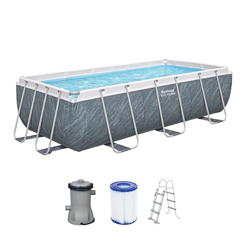 Bestway 56721-7 Set Piscina Fuori Terra Steel Pro Max Da 4,04 M X 2,01 M X 1,00 M, Grigio