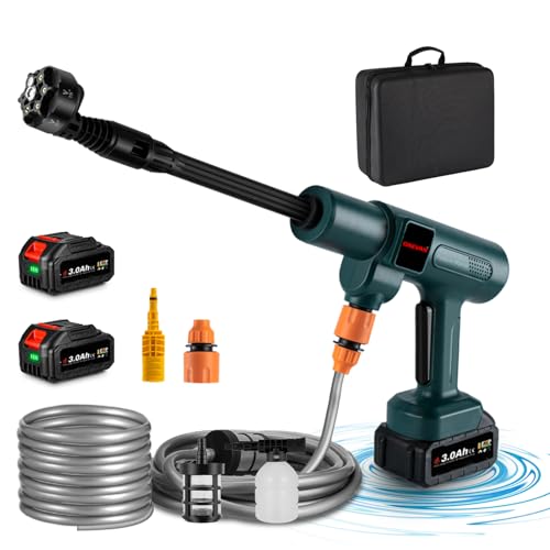 Onevan Pistola Idropulitrice A Batteria, Idropulitrice Alta Pressione Portatile Con 2 3.0Ah Batteria, Ugello 6 In 1, Tubo Da 5M, Idropulitrice Elettri