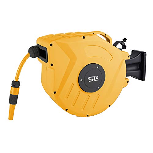 Slx Tubo Da Giardino, 20 M, Avvolgitubo Montato A Parete, Tubo Flessibile Retrattile Automatico, Getto O Spray 2-In-1 Girevole A 180°, Sistema Di Bloc