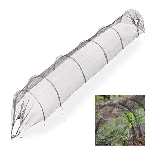Relaxdays Rete A Tunnel Da 3,3 M Per Orto, Protezione Da Insetti E Parassiti, Maglie Strette, Con Archetti, Nero