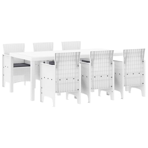 Vidaxl Set Da Pranzo Da Giardino 7 Pezzi Con Cuscini Bianchi In Polyrattan