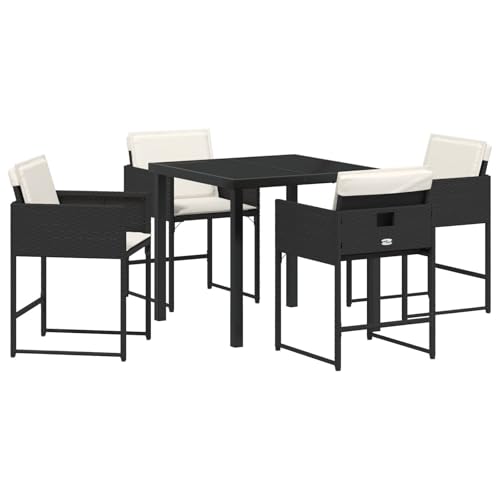Vidaxl Set Da Pranzo Da Giardino 5 Pezzi Con Cuscini In Rattan Poliestere Nero