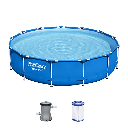 Bestway Steel Pro Frame - Set Piscina Con Pompa Filtrante, Ø 396 X 84 Cm, Colore: Blu