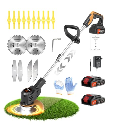 Wrneaoch Decespugliatore A Batteria 21V Tagliaerba Elettrico Con 6.000 Rpm E Motore Da 650W Tagliaerba A Batteria Con 2 Batterie Da 2,0 Ah È Ideale Pe