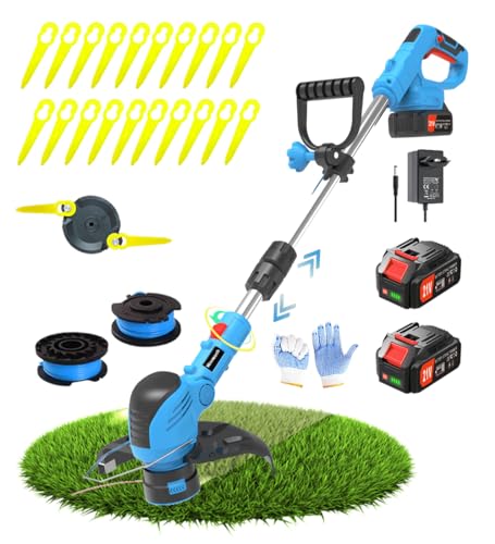 Wrneaoch Decespugliatore A Batteria 21V Decespugliatore Con 12.000 Rpm E Motore Da 850W Tagliaerba Elettrico Con 2 Batterie Da 4,0 Ah È Ideale Per Tag