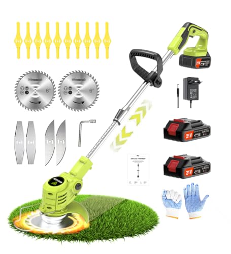 21V Decespugliatore A Batteria Wrneaoch Tagliaerba Elettrico Con 6.000 Rpm E Motore Da 650W Tagliaerba A Batteria Con 2 Batterie Da 2,0 Ah È Ideale Pe