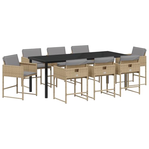 Vidaxl Set Da Pranzo Da Giardino 9 Pezzi Con Cuscini Polyrattan Beige
