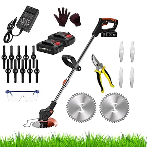 Decespugliatore A Batteria Tagliabordi Elettrico Asta Regolabile Senza Fili Con Lame Metalliche 2 Batterie Testa Rotante Regolabile A 90° Tagliaerba R