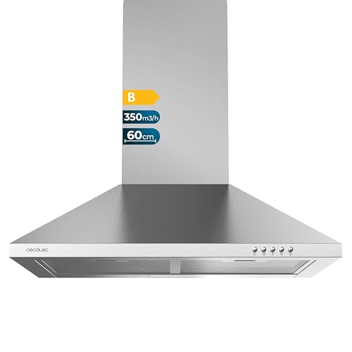Cecotec Cappa Aspirante Piramidale 60 Cm Bolero Flux Pm 603500 Inox B. Motore 65 W, Finitura Inox, Aspirazione 350 M3/H, Controllo Meccanico, 3 Livell