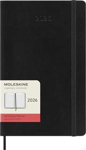 Moleskine Daily Planner, Agenda Giornaliera 2026 12 Mesi, Con Copertina Morbida E Chiusura Elastica, Formato Large 13X21, Colore Nero