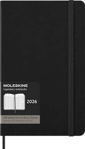 Moleskine Weekly Planner, Agenda Settimanale Verticale Pro 12 Mesi 2025, Copertina Rigida E Chiusura Elastica, Colore Nero, Formato Large 13X21 Cm
