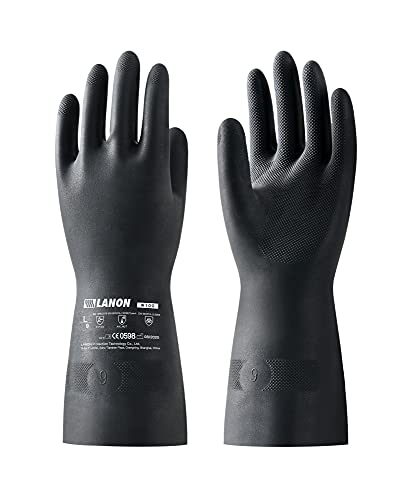 Lanon Protection Chemical Resistant Gloves Latex Non-Slip Cleaning Protective Gloves Resist Strong Acid, Alkali And Oil Safety Work Gloves 28Mil Heavy
