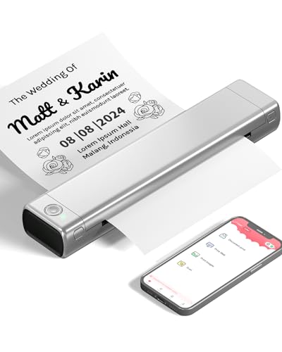 Phomemo M08F Stampante Portatile A4 Senza Fili Per I Viaggi, Stampante Mobile Bluetooth Stampante Termica Inkless Supporta Carta A4 Compatibile Con Ph