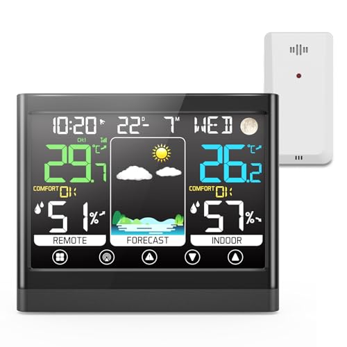 Jely Stazione Meteo Con Sensore Esterno, Stazione Meteo Con Schermo Tattile Lcd Va, Termometro Igrometro Interno Esterno Con Previsioni Del Tempo, Ora
