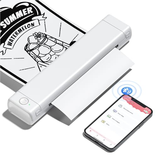 Phomemo M08F Stampante Portatile A4, Stampante Termica Compatibile Con Smartphone Via Bluetooth, Pc Via Cavo Usb, Stampante Da Viaggio Supporta A4 Car