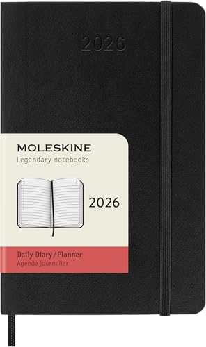 Moleskine Daily Planner, Agenda Giornaliera 2026 12 Mesi, Con Copertina Morbida E Chiusura Elastica, Formato Pocket 9X14, Colore Nero