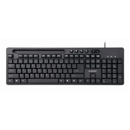 Gembird Teclado (Ingles) Multimedia Kb-Um-108 Usb, Diseã‘O De Ee. Uu., Con Soporte Para Telã‰Fono, Negro