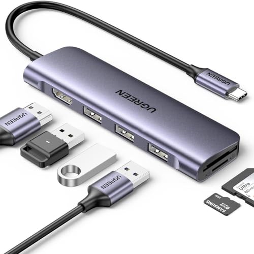 Hub Ugreen Cm511 20956A Usb-C Hdmi 4K 3X Usb-A 3.0 Lector Sd/Tf Plata