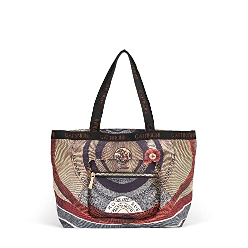 Gattinoni Borsa Donna A Spalla Planetarium Easy Chic Classic Black Shopping Con Zip Nera In Nylon