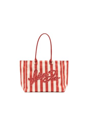 Liu Jo Borsa Mare A Righe, Shopping Bag Con Logo, 37X33X15 Cm, Argilla/Crema
