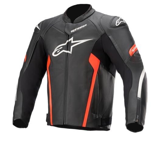 Alpinestars Faster V2-Giacca In Pelle Nero/Rosso Fluo, 54 Uomo