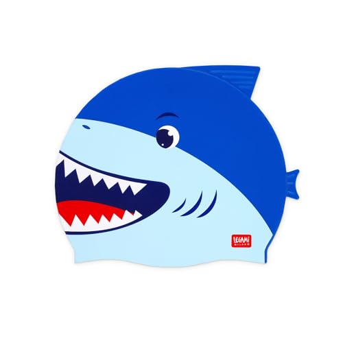 Legami - Cuffia Nuoto, Cuffia Piscina Bambino, Bambini 4-10 Anni, Facile Da Indossare, In Silicone, Swimming Cap, Ottima Tenuta, Squalo