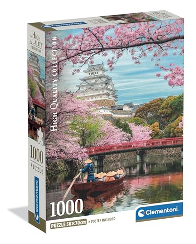 Clementoni - Puzzle 1000 Pezzi Per Adulti E Ragazzi, Collection, Tema Castello Di Himeji In Primavera, Poster Incluso, Compact Box, Idea Regalo Made I