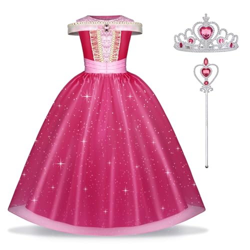 Uraqt Costumi Principessa Aurora, 3 Pcs Vestito Aurora Bambina Bella Addormentata Costume Con Accessori, Ragazza Abiti Principessa Aurora Abito Princi