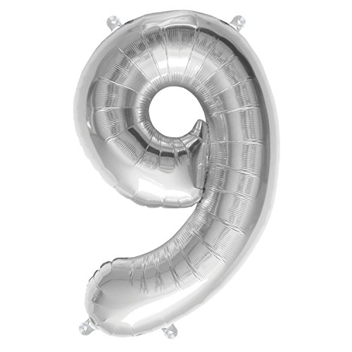 North Star-Partykit Pallone Foil 16""-40 Cm Numero 9-Silver, Argento, 5Ns00441