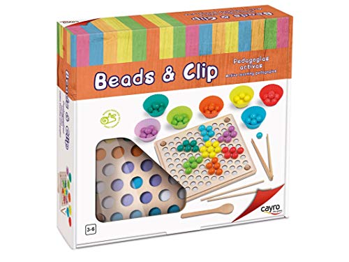 Cayro - Perline E Clip - Gioco Montessori Con La Palla - Dai 3 Anni In Su - Gioco Educativo In Legno - Crea Forme Con Le Palline Colorate - Migliora L