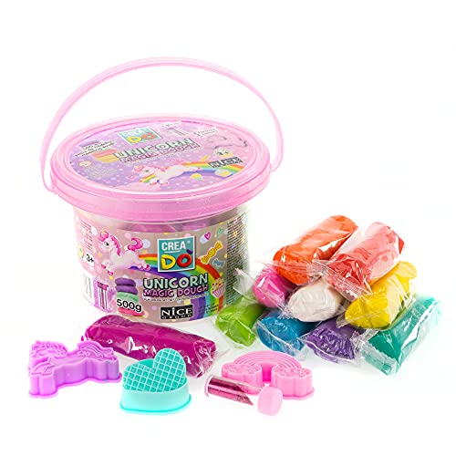 Creado' - Nice Group Secchiello Magico Unicorno, Set Con 500 G Di Pasta Modellabile E 3 Formine Per Bambini, Multicolor