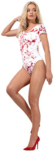 Smiffys Body Opaco Rosso Sangue, Bianco E Rosso, Maniche Lunghe, Cavallo Con Chiusura A Scatto