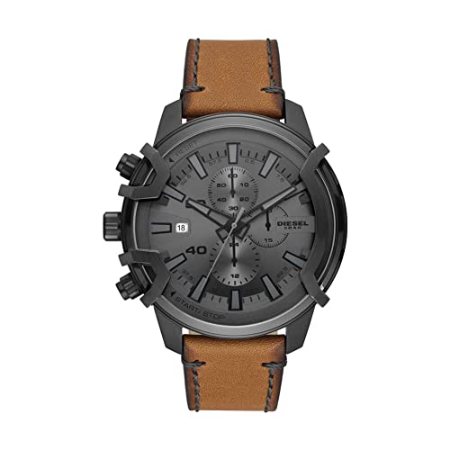 Diesel Orologio Griffed Da Uomo, Movimento Cronografo, Cassa In Acciaio Inossidabile Canna Di Fucile 48 Mm Con Cinturino In Pelle, Dz4569