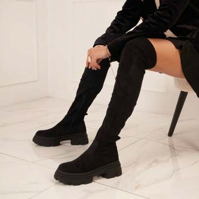 Bottes hautes femme semelle crantée - Cuissardes épaisses hiver