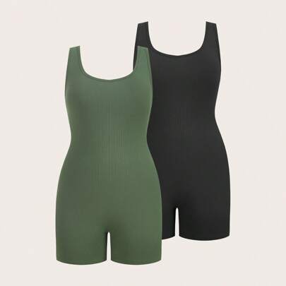 Set da 2 tute smanicateda donna casual estive, tinta unita, taglie comode