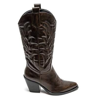 Bottes cowboy con talon bloc à motivi brodés stile western bout pointu
