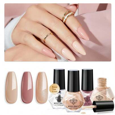 MODELONES Smalto per Unghie, Smalto per Unghie Autunnale in 3 Colori Nude Glitter Marrone Set ad Asciugatura Rapida, Smalto per Unghie con Base Coat T
