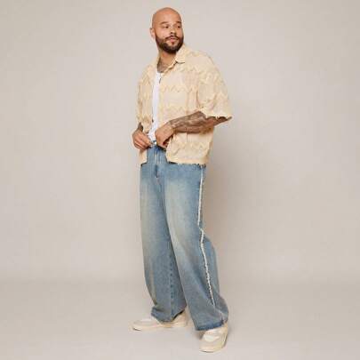 Pantaloni di jeans larghi e casual smanicati per uomo taglie forti